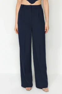 TRENDYOLMİLLA Navy Blue Plenty of Hem Weaving Pants - Image 4