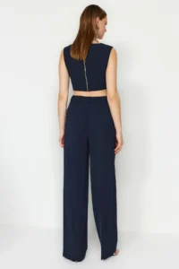 TRENDYOLMİLLA Navy Blue Plenty of Hem Weaving Pants - Image 6
