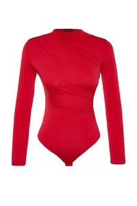 TRENDYOLMİLLA Red Close-fitting Collar Detailed Bodysuit .D.00008 - Image 8
