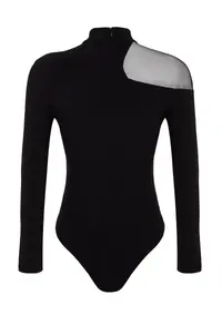 TRENDYOLMİLLA Black Transparent Detailed Knitting Tulle Bodysuit .D.00011 - Image 4