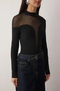 TRENDYOLMİLLA Black Transparent Detailed Knitting Tulle Bodysuit .D.00011 - Image 7