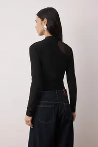 TRENDYOLMİLLA Black Transparent Detailed Knitting Tulle Bodysuit .D.00011 - Image 8