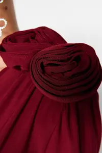 TRENDYOLMİLLA Burgundy Double breasted Collar Rose Accessory Detailed Bodysuit .D.00012 - Image 5