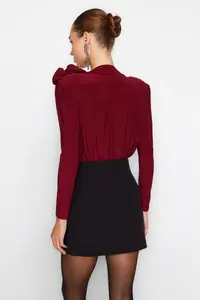 TRENDYOLMİLLA Burgundy Double breasted Collar Rose Accessory Detailed Bodysuit .D.00012 - Image 6