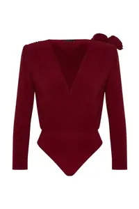 TRENDYOLMİLLA Burgundy Double breasted Collar Rose Accessory Detailed Bodysuit .D.00012 - Image 7
