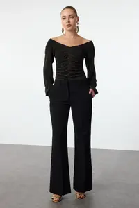 TRENDYOLMİLLA Gold Carmen Collar Sparkly snaps Glitter Knitting Bodysuit .D.00016 - Image 3