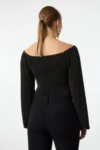 TRENDYOLMİLLA Gold Carmen Collar Sparkly snaps Glitter Knitting Bodysuit .D.00016 - Image 6