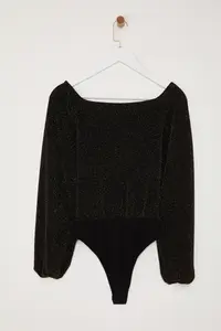 TRENDYOLMİLLA Gold Carmen Collar Sparkly snaps Glitter Knitting Bodysuit .D.00016 - Image 8