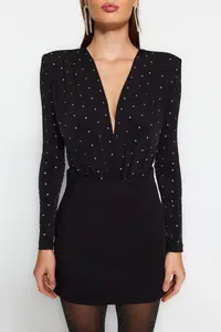 TRENDYOLMİLLA Black Stone padded Knitting Bodysuit .D.00043 - Image 6