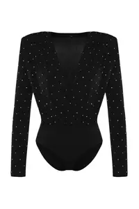 TRENDYOLMİLLA Black Stone padded Knitting Bodysuit .D.00043 - Image 9