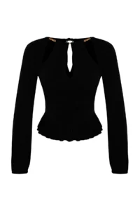 TRENDYOLMİLLA Black Window/Cut Out Detailed with accessories Knitting Blouse - Image 7