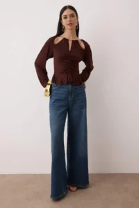 TRENDYOLMİLLA Dark Brown Window/Cut Out Detailed with accessories Knitting Blouse - Image 2