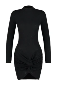 TRENDYOLMİLLA Black Simli Knitting Short Chic Evening Gown Gece Graduation Dress - Image 7