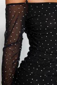 TRENDYOLMİLLA Black Polka Dot Lined Drapeli Knitting Tulle Short Chic Evening Gown her dress - Image 5