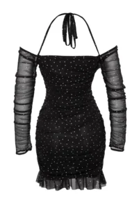 TRENDYOLMİLLA Black Polka Dot Lined Drapeli Knitting Tulle Short Chic Evening Gown her dress - Image 8