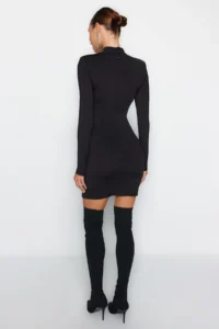 TRENDYOLMİLLA Black Body-Fitting Dog collar Knitting Short Chic Evening Gown Gece Graduation Dress - Image 6