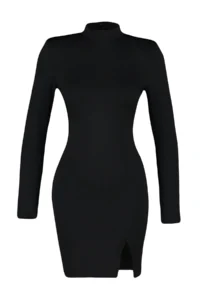 TRENDYOLMİLLA Black Body-Fitting Dog collar Knitting Short Chic Evening Gown Gece Graduation Dress - Image 7