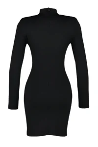 TRENDYOLMİLLA Black Body-Fitting Dog collar Knitting Short Chic Evening Gown Gece Graduation Dress - Image 8