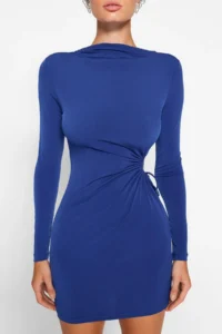 TRENDYOLMİLLA Saks Blue Fitted Window/Cut Out Detailed Short Chic Evening Gown Gece Graduation Dress - Image 4