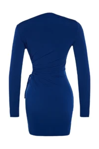 TRENDYOLMİLLA Saks Blue Fitted Window/Cut Out Detailed Short Chic Evening Gown Gece Graduation Dress - Image 8