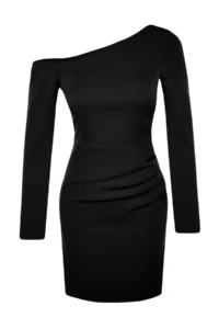 TRENDYOLMİLLA Black Body-Fitting Draped Weaving Short Chic Evening Gown Gece Graduation Dress - Image 8