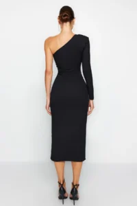 TRENDYOLMİLLA Black Fitted Knitting Chic Evening Gown Gece Graduation Dress - Image 6
