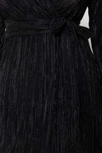 TRENDYOLMİLLA Black Belted A-Kesim Lined pleated Knitting Short Chic Evening Gown Gece Graduation Dress - Image 5