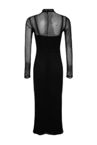 TRENDYOLMİLLA Black Shiny Stoned Tulle Evening Gown Gece Graduation Dress - Image 4