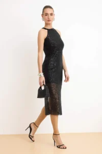 TRENDYOLMİLLA Black Lined Pullu Sequin Chic Evening Gown Gece Graduation Dress
