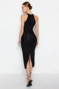 TRENDYOLMİLLA Black Lined Pullu Sequin Chic Evening Gown Gece Graduation Dress - Image 10