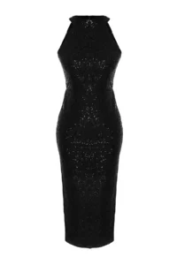 TRENDYOLMİLLA Black Lined Pullu Sequin Chic Evening Gown Gece Graduation Dress - Image 11