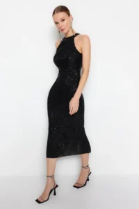 TRENDYOLMİLLA Black Lined Pullu Sequin Chic Evening Gown Gece Graduation Dress - Image 5