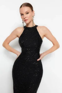 TRENDYOLMİLLA Black Lined Pullu Sequin Chic Evening Gown Gece Graduation Dress - Image 7