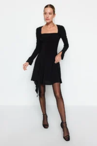 TRENDYOLMİLLA Black Pearl with accessories Knitting Short Chic Evening Gown Gece Graduation Dress - Image 2