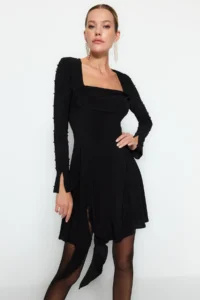 TRENDYOLMİLLA Black Pearl with accessories Knitting Short Chic Evening Gown Gece Graduation Dress - Image 3