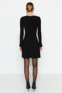 TRENDYOLMİLLA Black Pearl with accessories Knitting Short Chic Evening Gown Gece Graduation Dress - Image 6