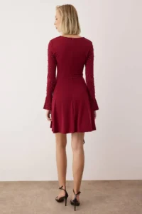 TRENDYOLMİLLA Burgundy Pearl with accessories Knitting Short Chic Evening Gown Gece Graduation Dress - Image 4