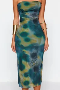 TRENDYOLMİLLA Multicolored Fitted Knitting Tulle Chic Evening Gown Night Graduation Dress - Image 5