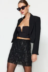 TRENDYOLMiLLA Black Body-Fitting shiny Sequined Sequin Skirt - Image 2