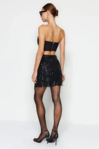 TRENDYOLMiLLA Black Body-Fitting shiny Sequined Sequin Skirt - Image 7