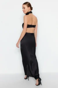 TRENDYOLMiLLA Black Weaving Satin LONG Skirt - Image 4