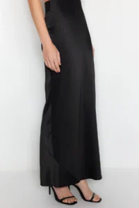 TRENDYOLMiLLA Black Weaving Satin LONG Skirt - Image 5