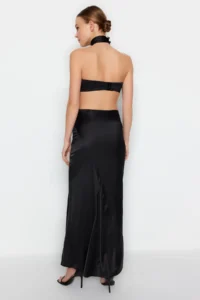 TRENDYOLMiLLA Black Weaving Satin LONG Skirt - Image 7