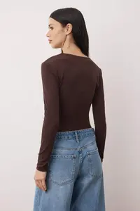 TRENDYOLMİLLA Brown Knitting Lace Collar Detailed Bodysuit .D.00007 - Image 4