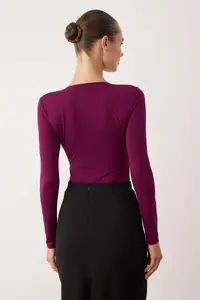 TRENDYOLMİLLA Plum Knitting Lace Collar Detailed Bodysuit .D.00007 - Image 4