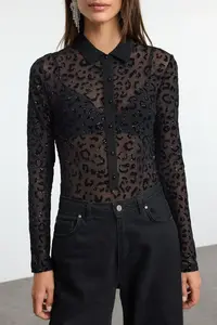 TRENDYOLMİLLA Black Tulle Knitting Bodysuit .D.00016 - Image 3