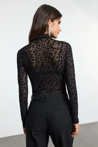 TRENDYOLMİLLA Black Tulle Knitting Bodysuit .D.00016 - Image 5