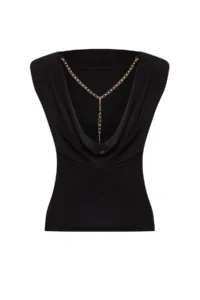 TRENDYOLMİLLA Black Back Detailed Chain with accessories Off-Shoulder Neck Knitting Blouse - Image 7