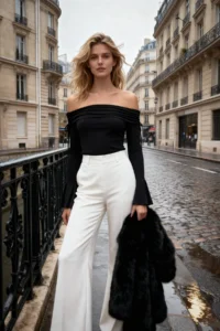 TRENDYOLMİLLA Black Carmen Collar Binding Detailed Spanish Arm Knitting Chic Blouse