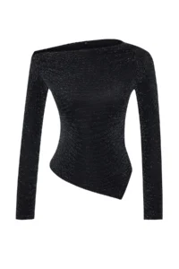 TRENDYOLMİLLA Anthracite Asymmetric Yaka Simli Knitting Elegant/Evening Party Blouse